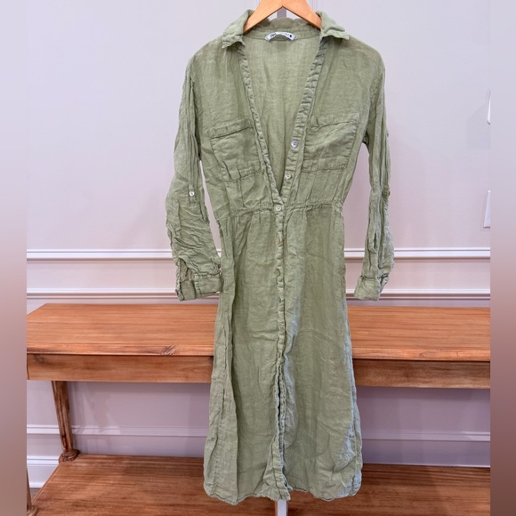 Zara Green Long Sleeve Buttoned Dress - Picture 1 of 5